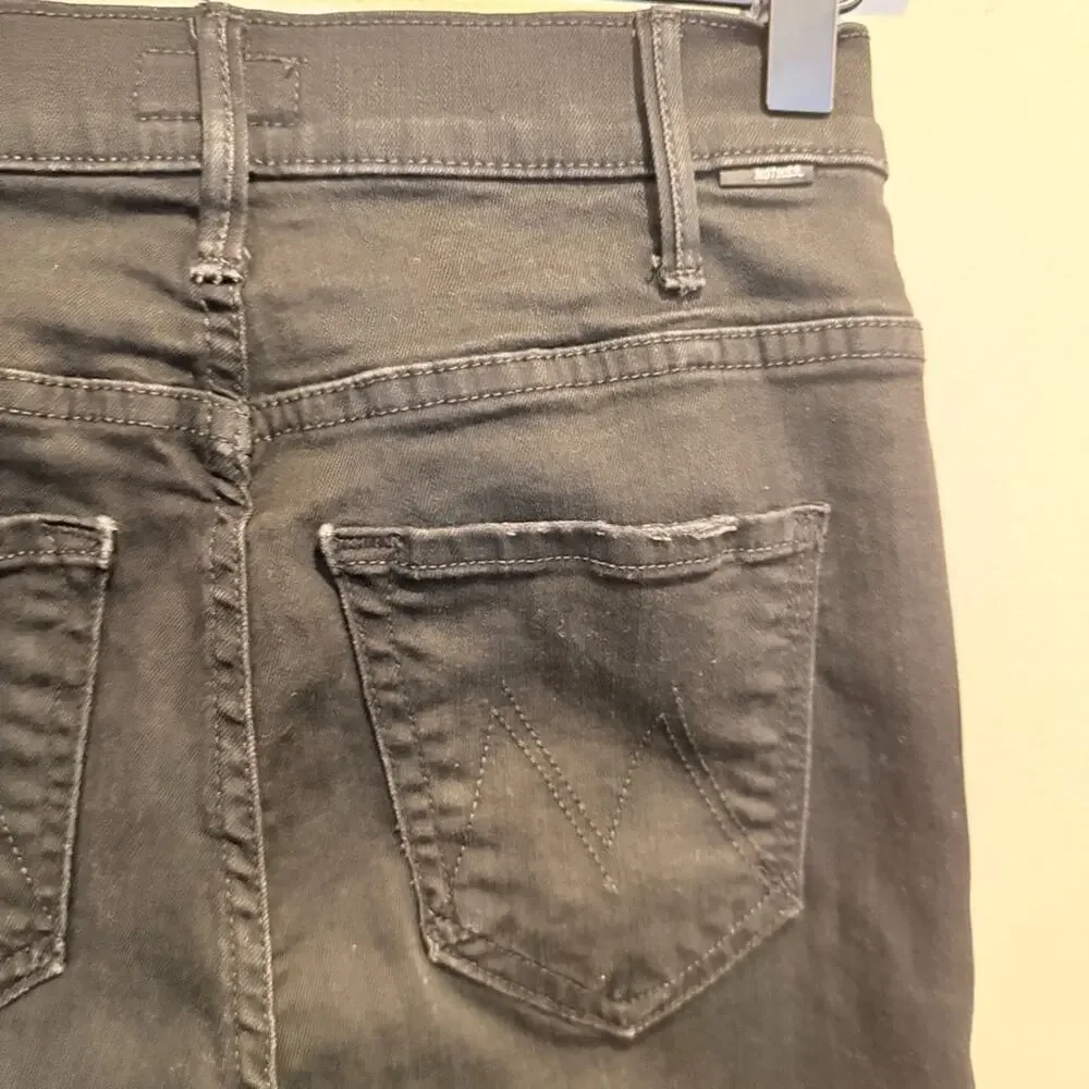 Mother‎ The Hustler Ankle Fray Black Wash Stretch Jeans Raw Hem Womens 24 Edgy
